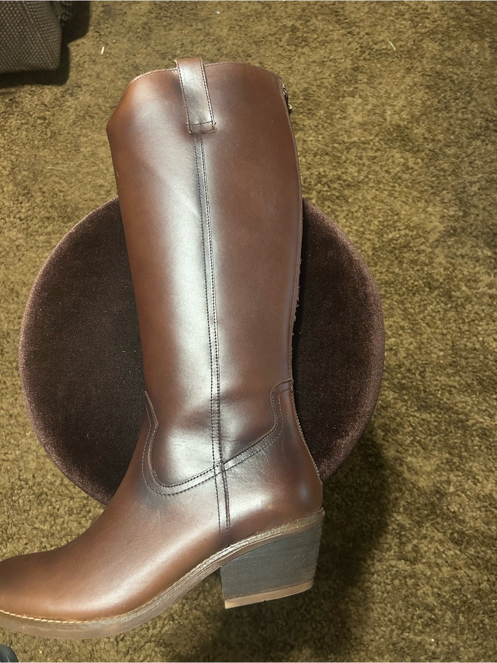 Sofft Brown Leather Mid-Calf Heeled Riding Boot